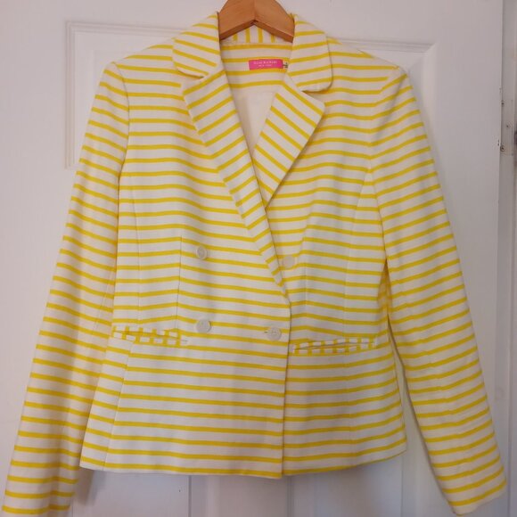 Isaac Mizrahi New York White & Yellow Striped Cotton Blazer - Picture 1 of 12